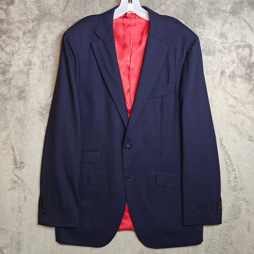 Suitsupply Blazer Mens 44L Navy Blue Plaid Drago Super 130s Wool Sienna Flaw